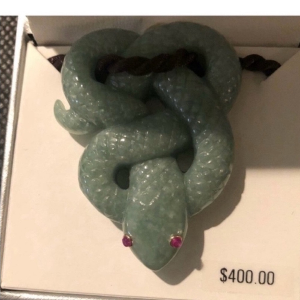 Jade Snake Necklace Gemstone Eyes NWT Stunning Snake Awesome Statement Piece
